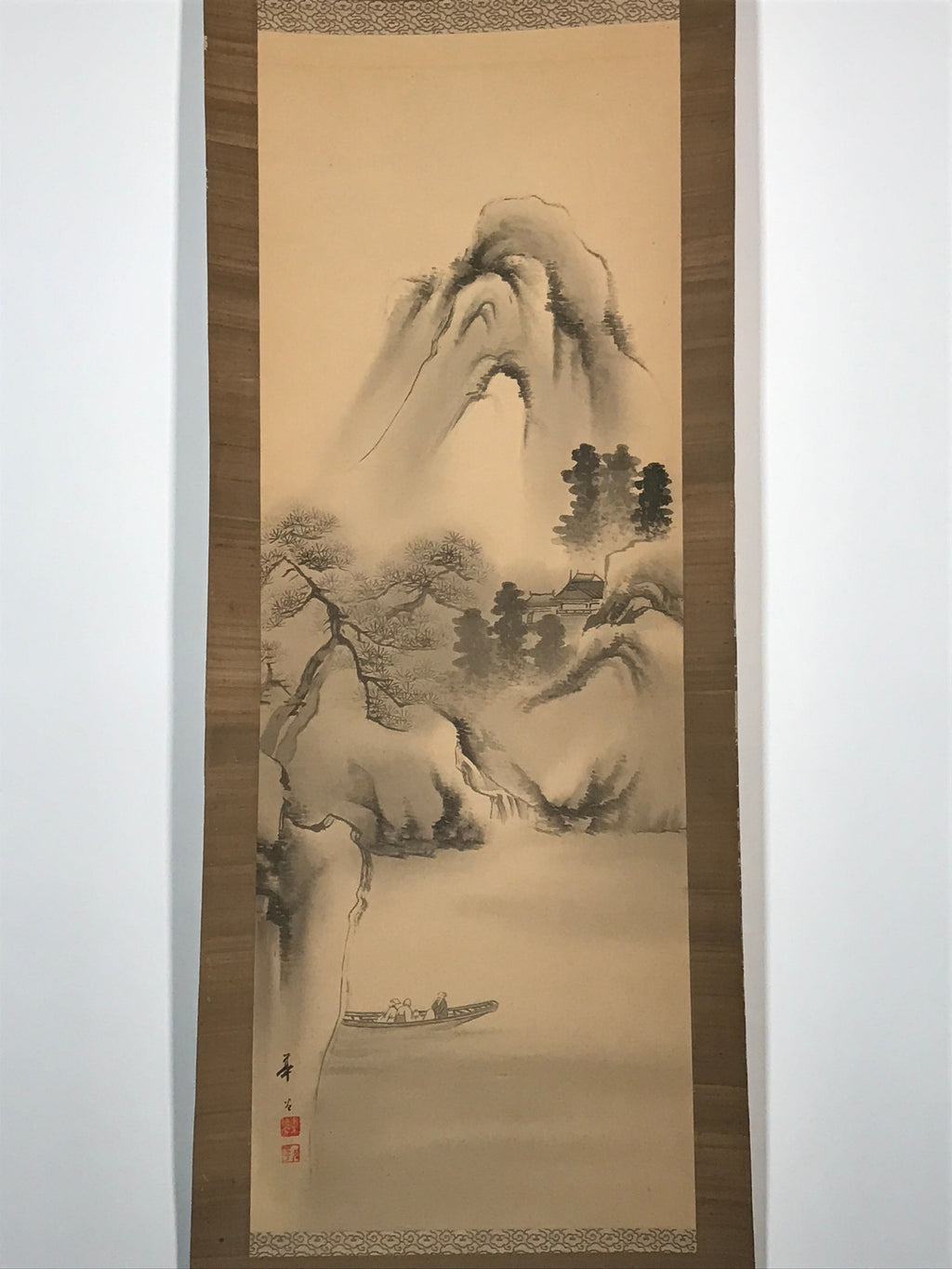 Japanese Hanging Scroll Sansui Landscape Mountain River Vtg Kakejiku SC764