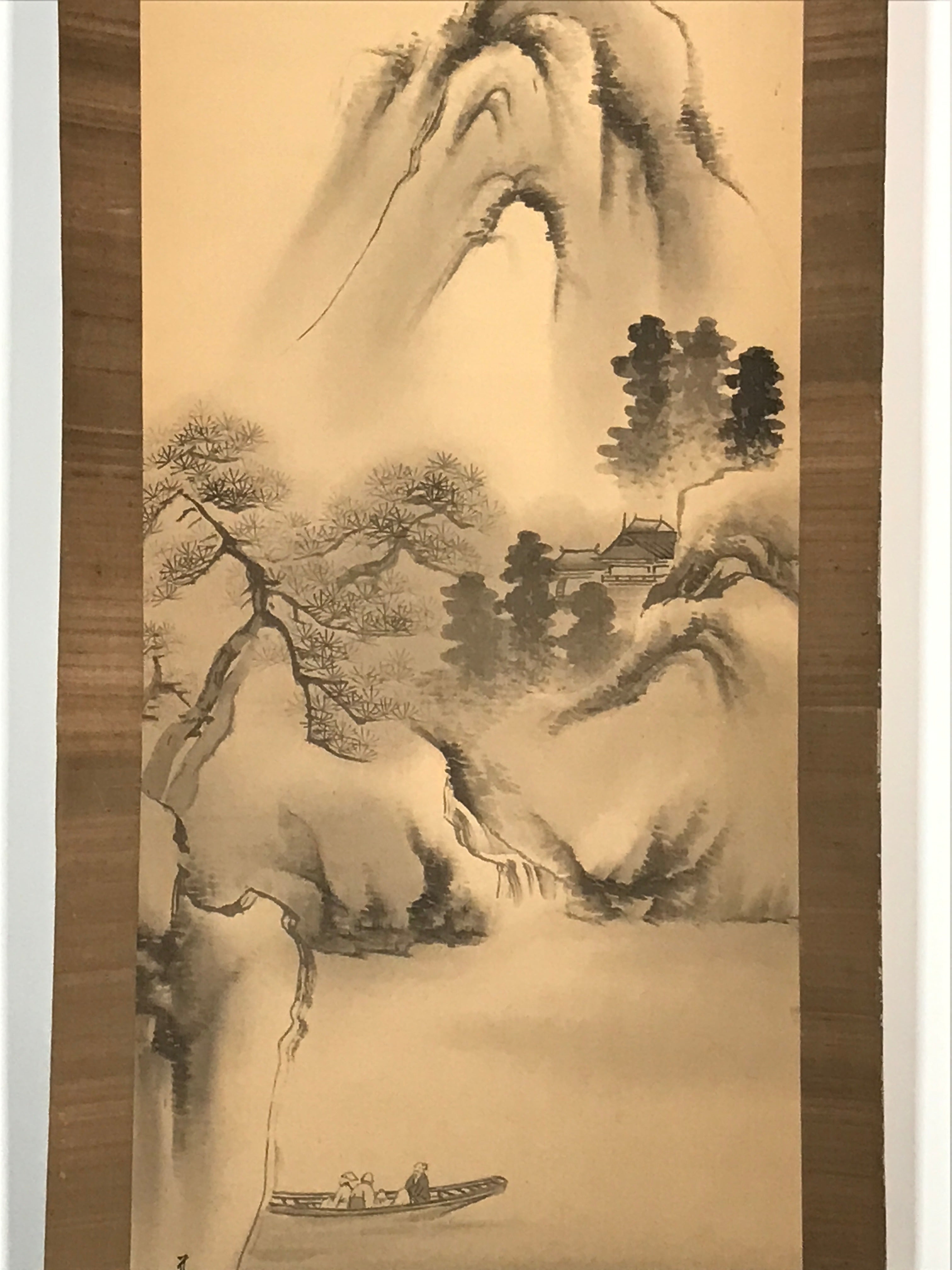Japanese Hanging Scroll Sansui Landscape Mountain River Vtg Kakejiku SC764