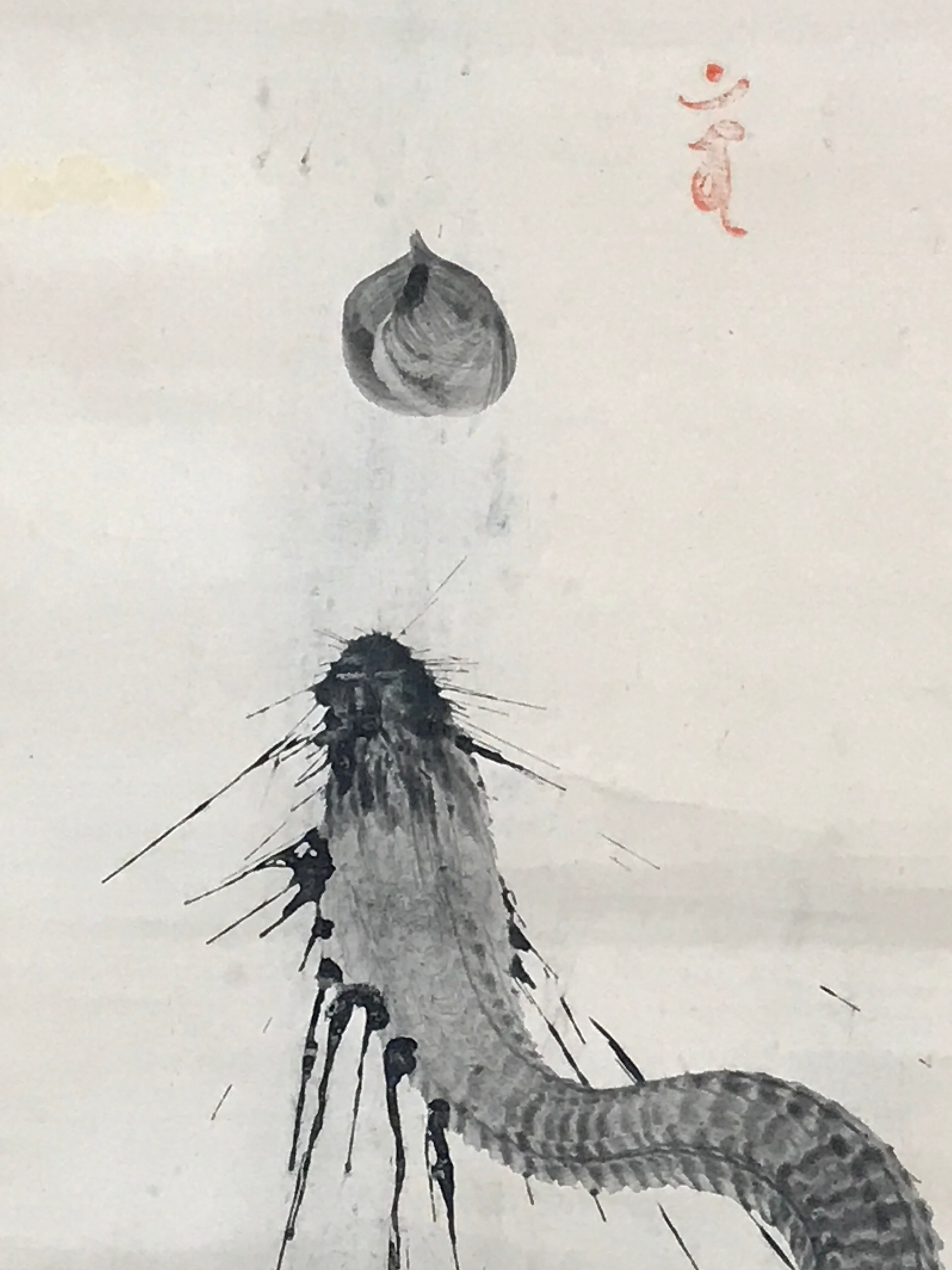 Japanese Hanging Scroll Snake Zodiac Black Ink Picture Kakejiku Kakemono SC779
