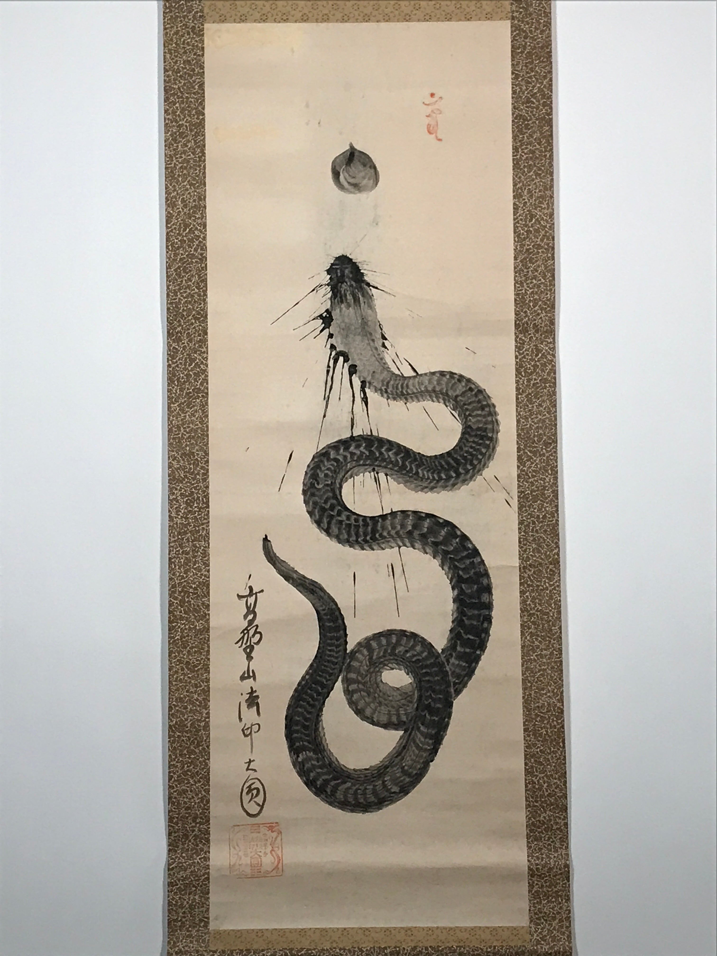 Japanese Hanging Scroll Snake Zodiac Black Ink Picture Kakejiku Kakemono SC779