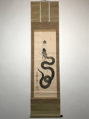 Japanese Hanging Scroll Snake Zodiac Black Ink Picture Kakejiku Kakemono SC779