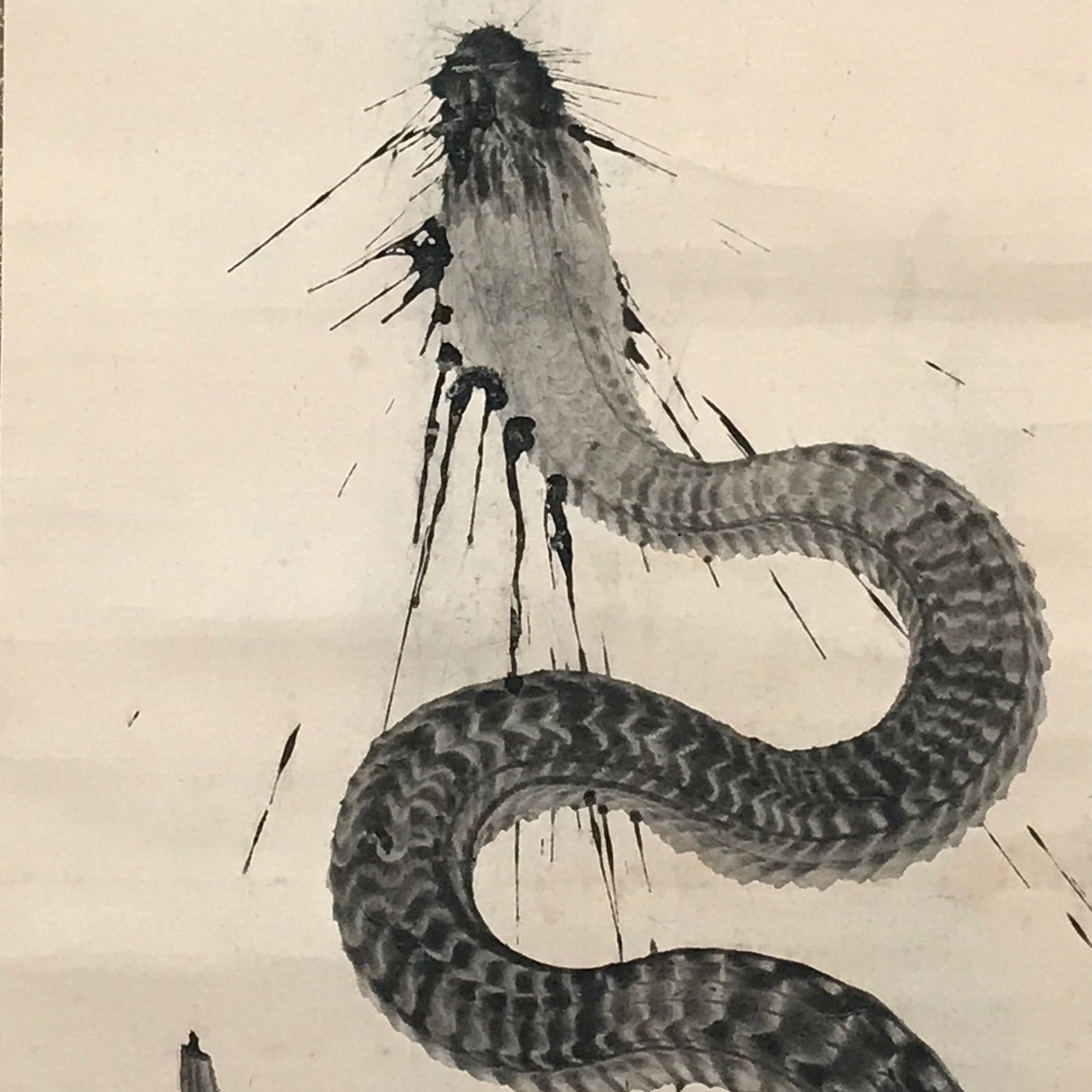 Japanese Hanging Scroll Snake Zodiac Black Ink Picture Kakejiku Kakemono SC779