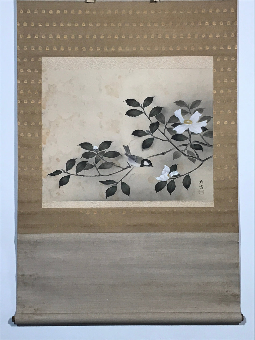 Japanese Hanging Scroll Sparrow Camellia Taigen Yokoyama Kakejiku SC794