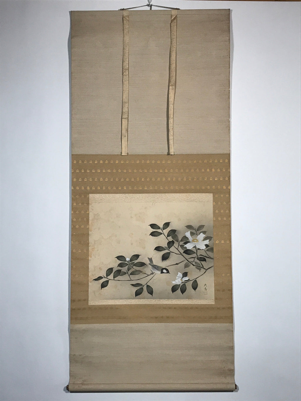 Japanese Hanging Scroll Sparrow Camellia Taigen Yokoyama Kakejiku SC794