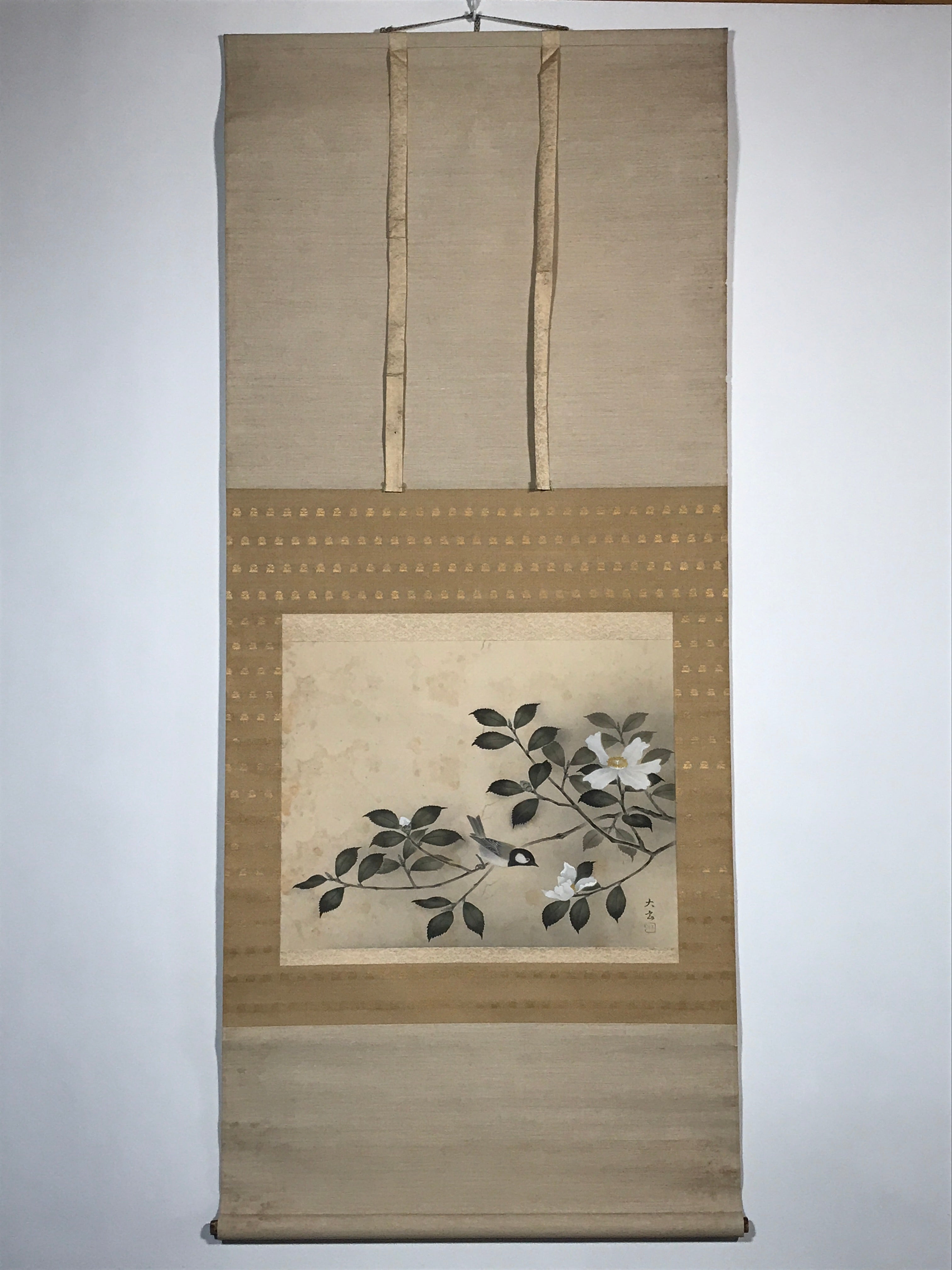 Japanese Hanging Scroll Sparrow Camellia Taigen Yokoyama Kakejiku SC794