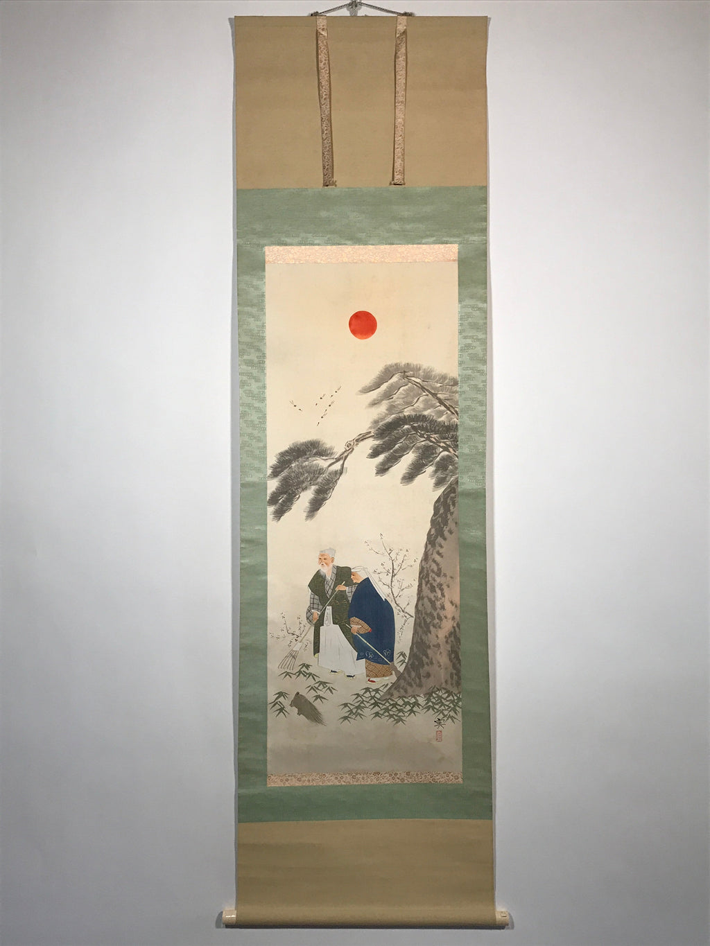 Japanese Hanging Scroll Takasago Old couple Celebration Vtg Kakejiku SC774