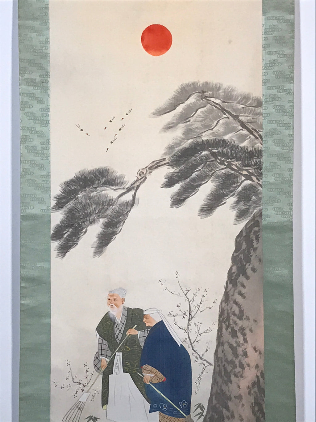 Japanese Hanging Scroll Takasago Old couple Celebration Vtg Kakejiku SC774