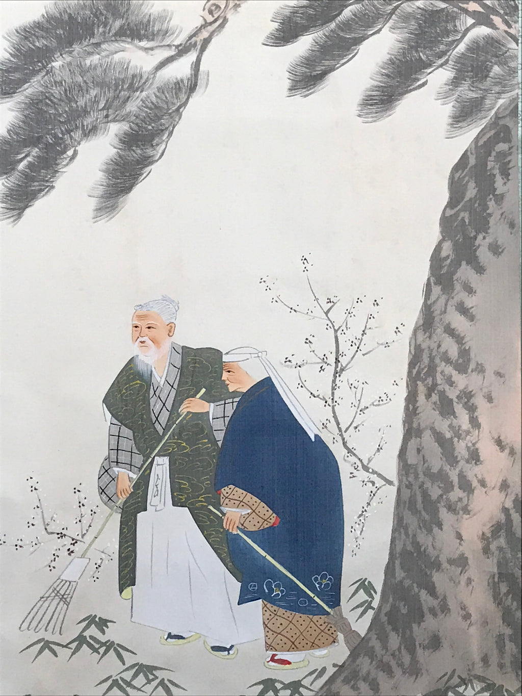 Japanese Hanging Scroll Takasago Old couple Celebration Vtg Kakejiku SC774