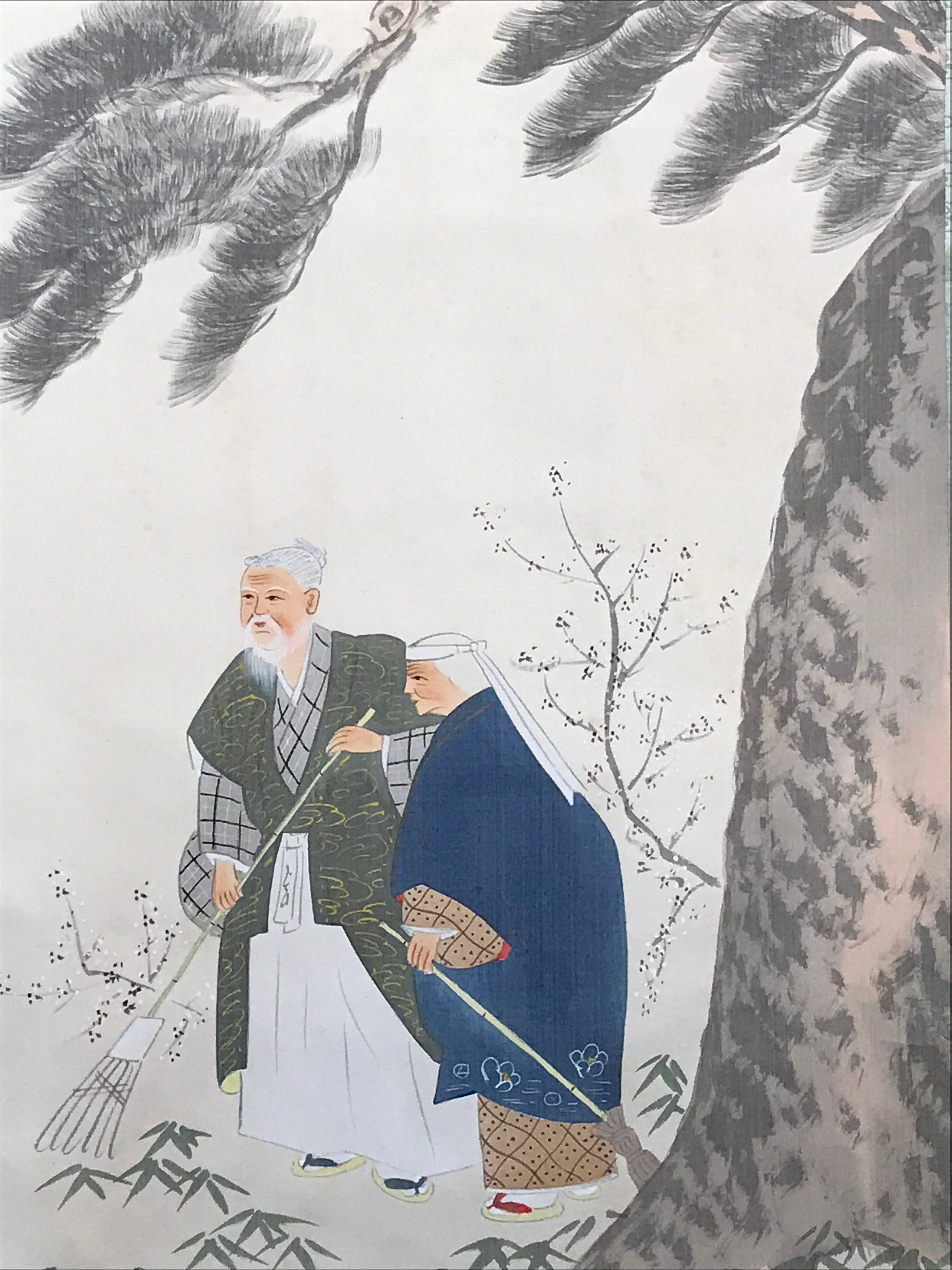 Japanese Hanging Scroll Takasago Old couple Celebration Vtg Kakejiku SC774