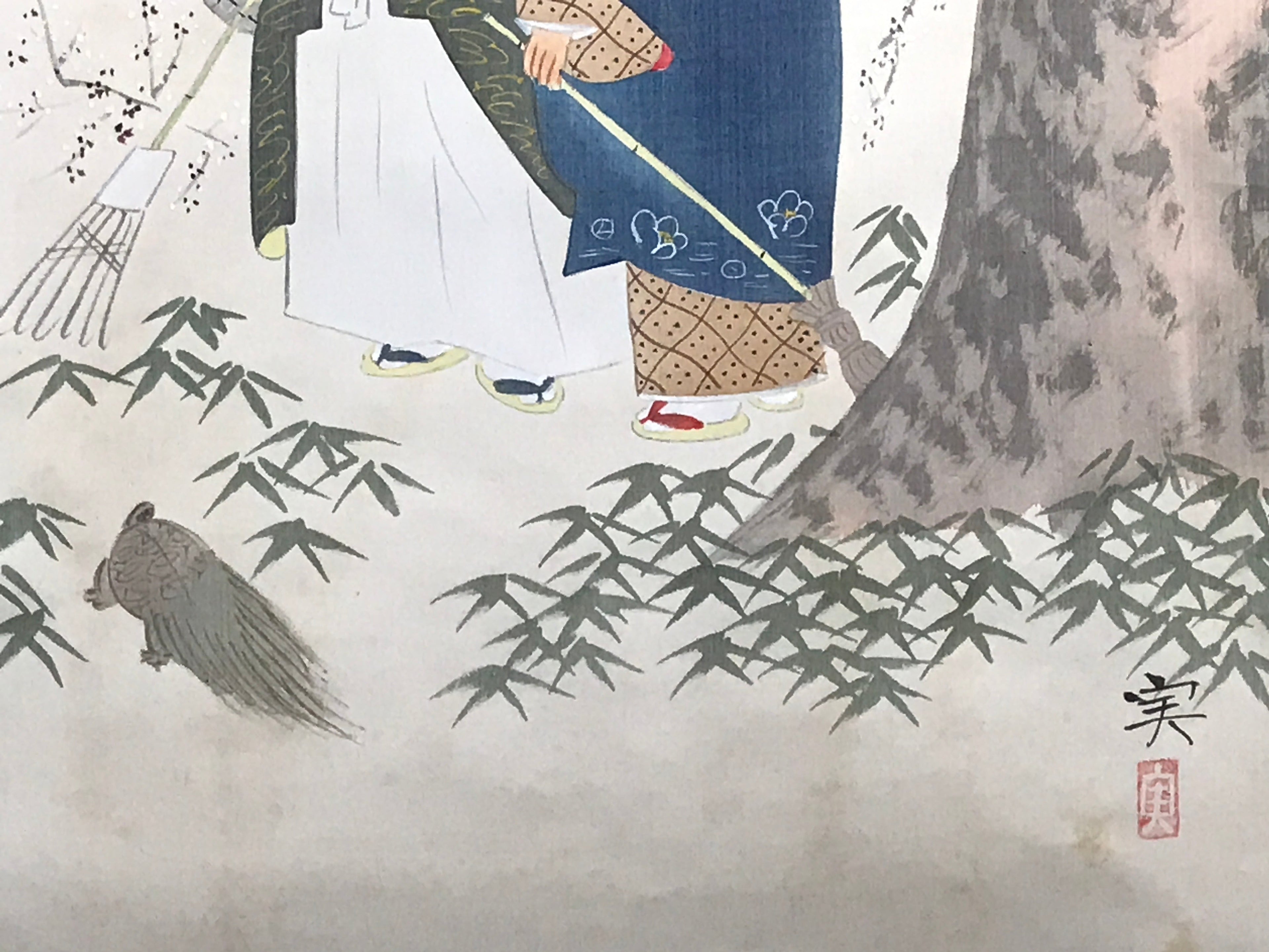 Japanese Hanging Scroll Takasago Old couple Celebration Vtg Kakejiku SC774