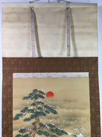 Japanese Hanging Scroll Vtg Kakejiku Kakemono 7 Lucky Gods Cranes SC715