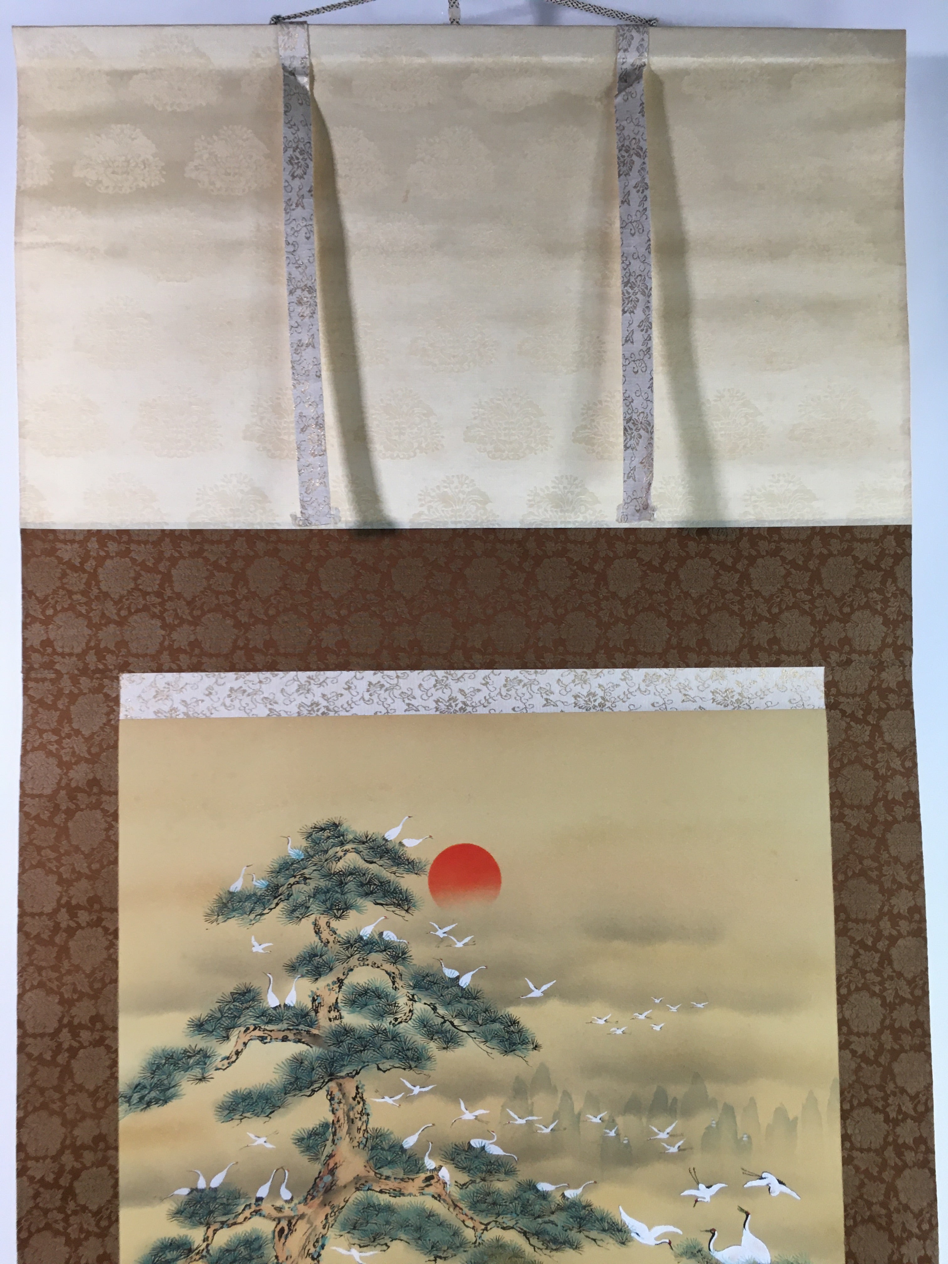 Japanese Hanging Scroll Vtg Kakejiku Kakemono 7 Lucky Gods Cranes SC715