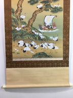 Japanese Hanging Scroll Vtg Kakejiku Kakemono 7 Lucky Gods Cranes SC715