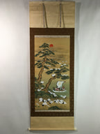 Japanese Hanging Scroll Vtg Kakejiku Kakemono 7 Lucky Gods Cranes SC715