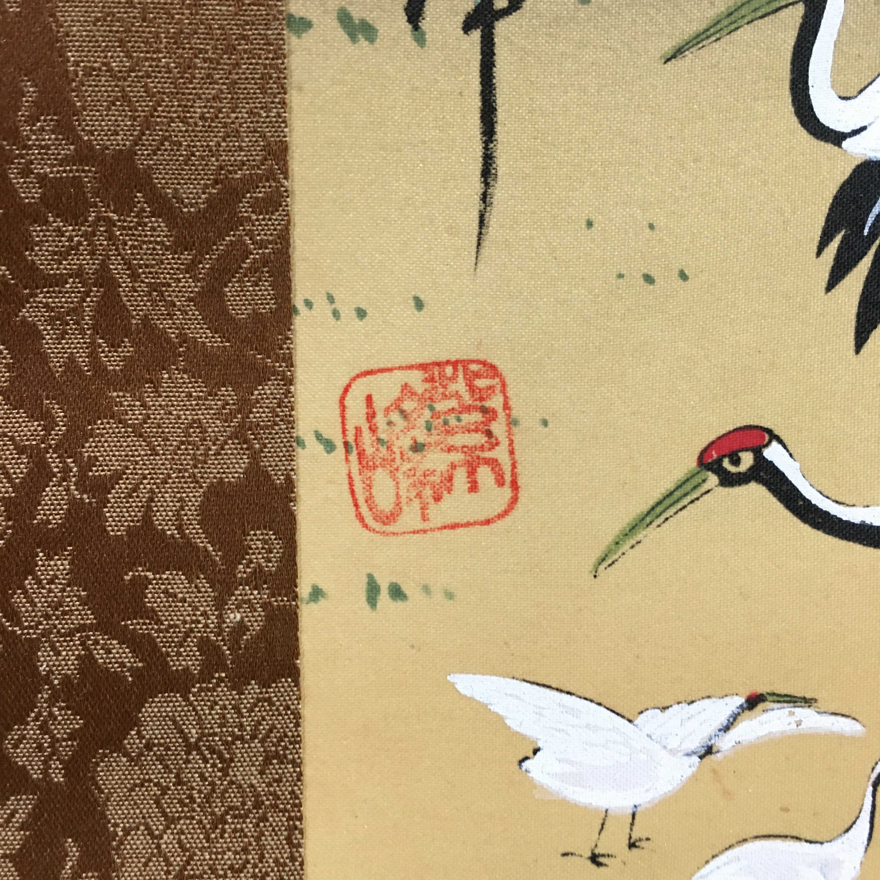 Japanese Hanging Scroll Vtg Kakejiku Kakemono 7 Lucky Gods Cranes SC715