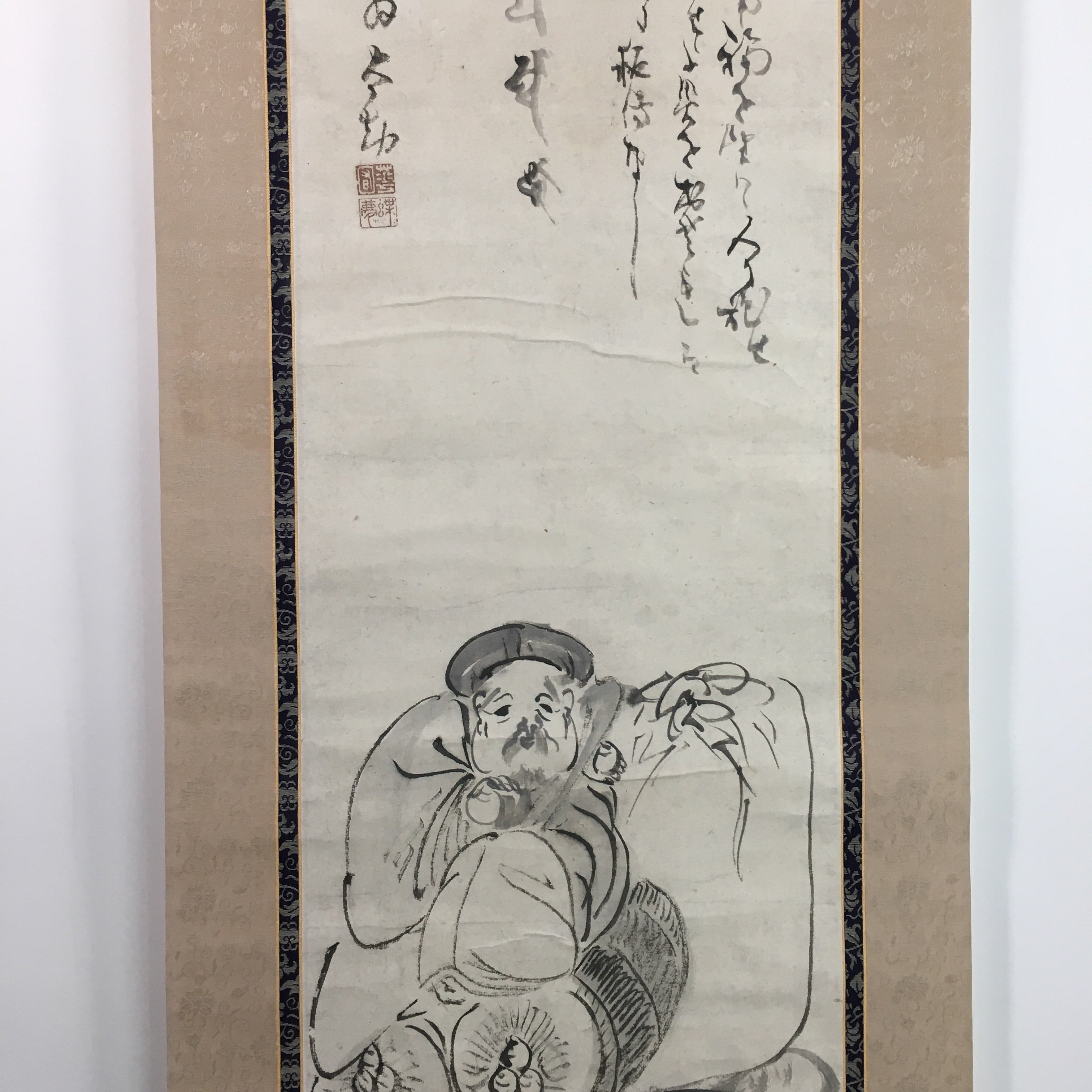 Japanese Hanging Scroll Vtg Kakejiku Kakemono 7 Lucky Gods Daikoku SC704