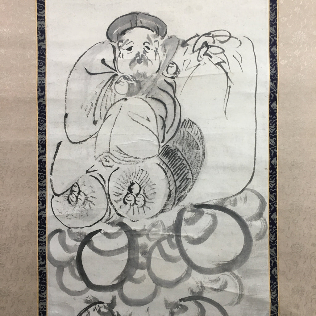 Japanese Hanging Scroll Vtg Kakejiku Kakemono 7 Lucky Gods Daikoku SC704
