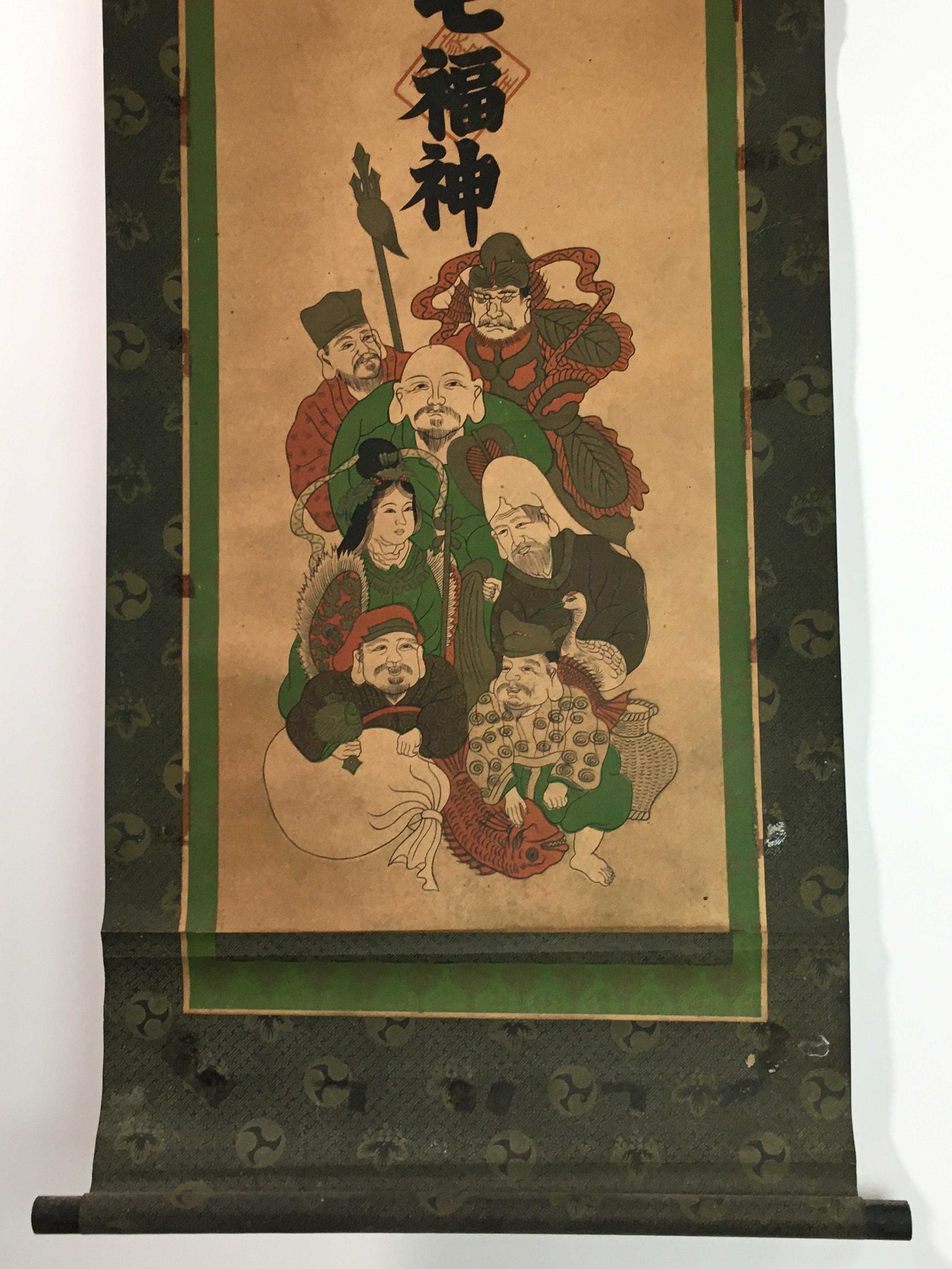 Japanese Hanging Scroll Vtg Kakejiku Kakemono 7 Lucky Gods SC734