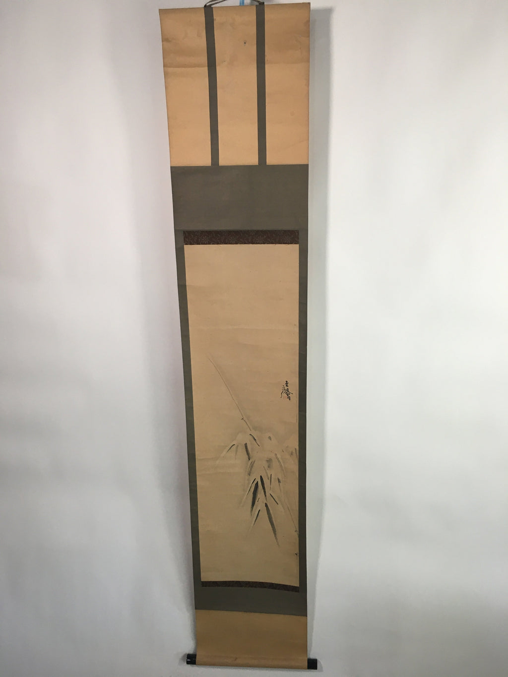 Japanese Hanging Scroll Vtg Kakejiku Kakemono Bamboo With Snow SC647