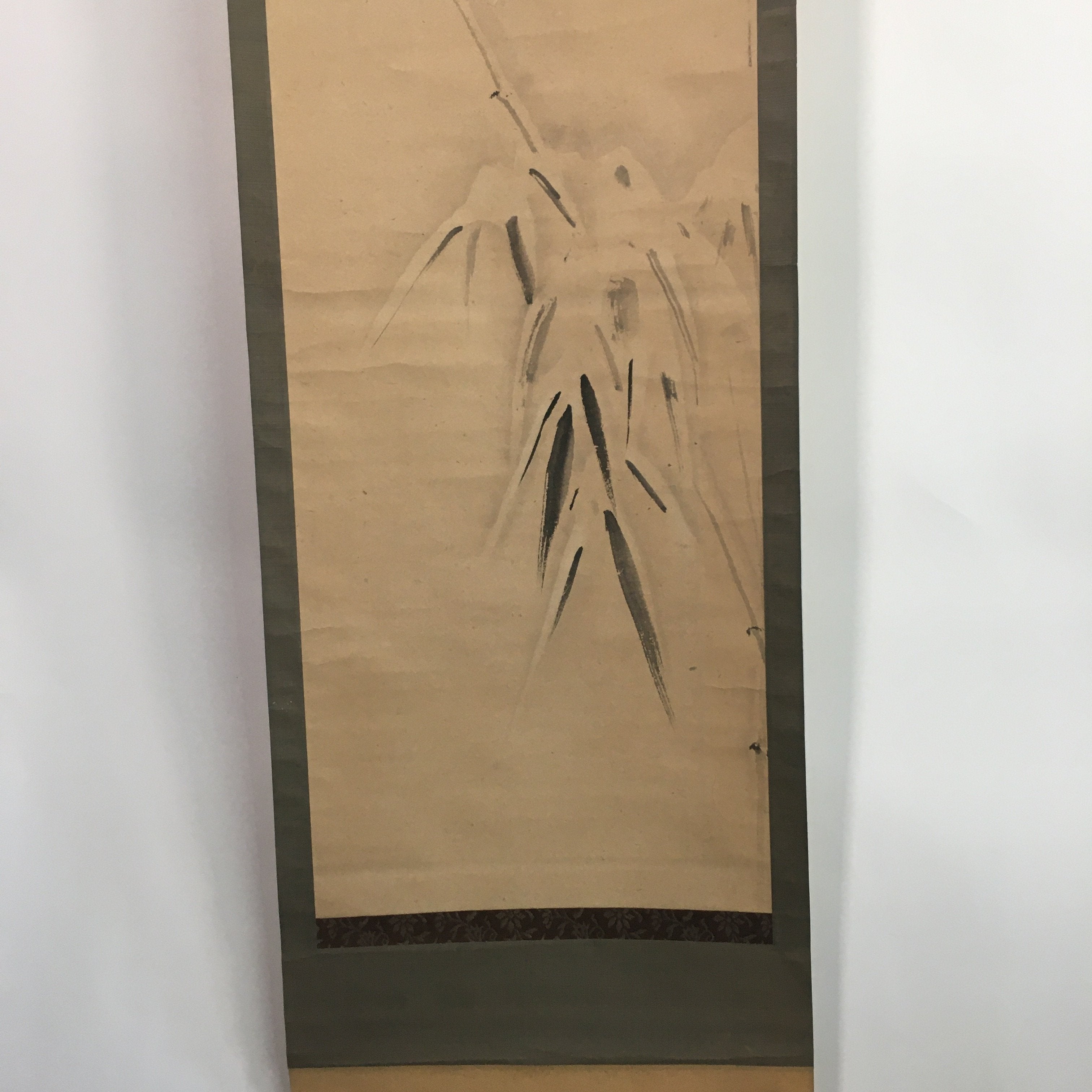 Japanese Hanging Scroll Vtg Kakejiku Kakemono Bamboo With Snow SC647