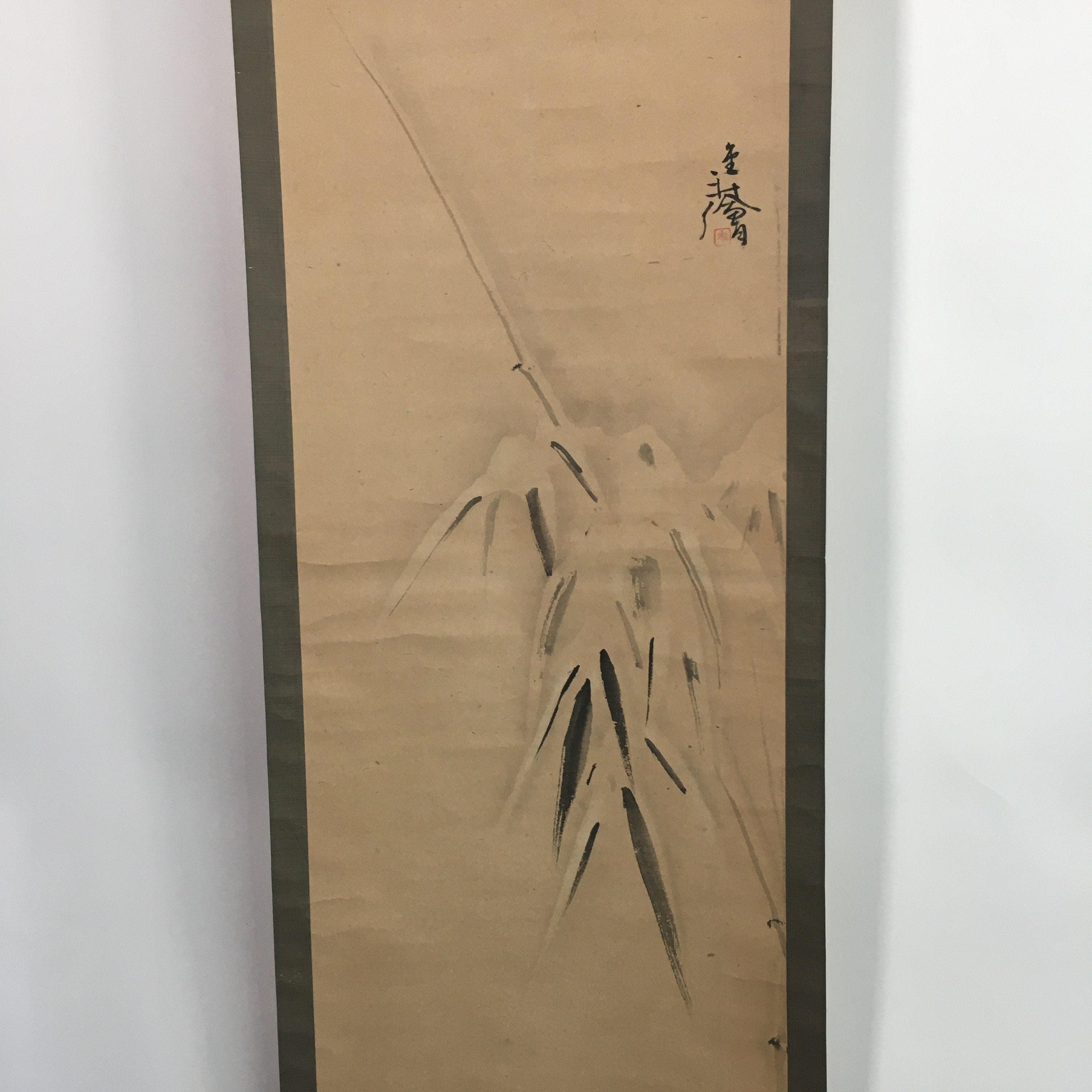 Japanese Hanging Scroll Vtg Kakejiku Kakemono Bamboo With Snow SC647