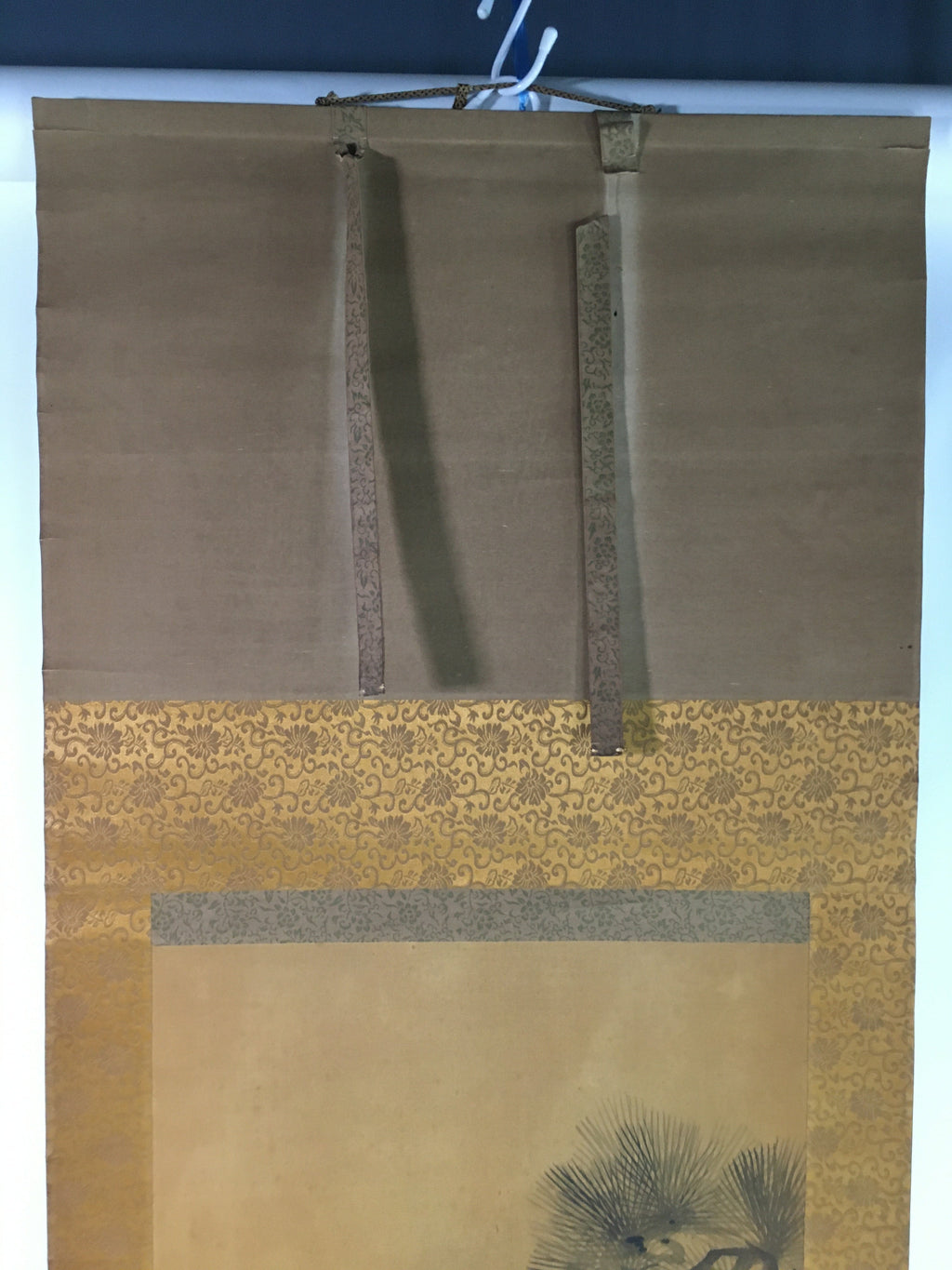 Japanese Hanging Scroll Vtg Kakejiku Kakemono Blue Birds Pine Tree Signed SC723