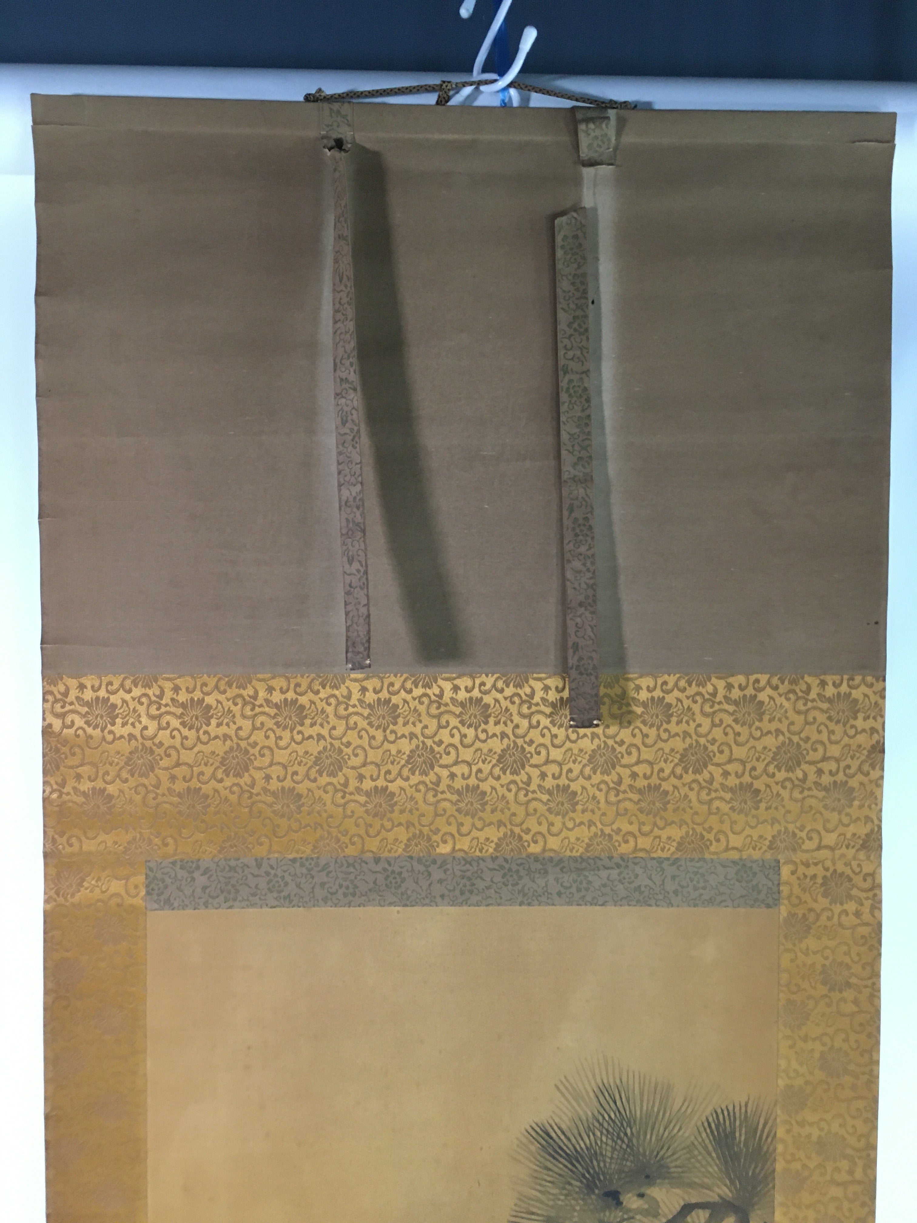 Japanese Hanging Scroll Vtg Kakejiku Kakemono Blue Birds Pine Tree Signed SC723