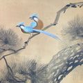 Japanese Hanging Scroll Vtg Kakejiku Kakemono Blue Birds Pine Tree Signed SC723