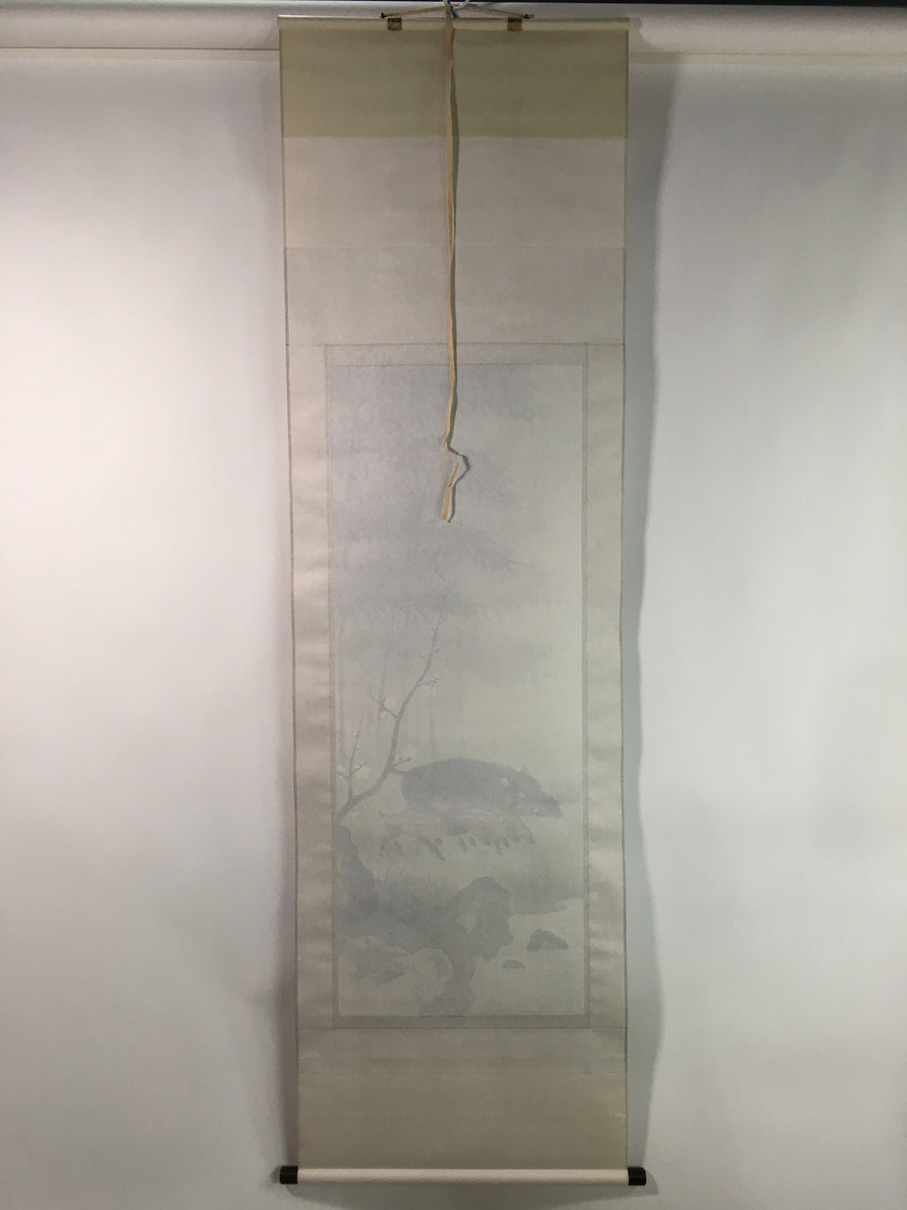 Japanese Hanging Scroll Vtg Kakejiku Kakemono Boar Mother Child SC740