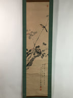 Japanese Hanging Scroll Vtg Kakejiku Kakemono Calligraphy Autumn Bird SC744
