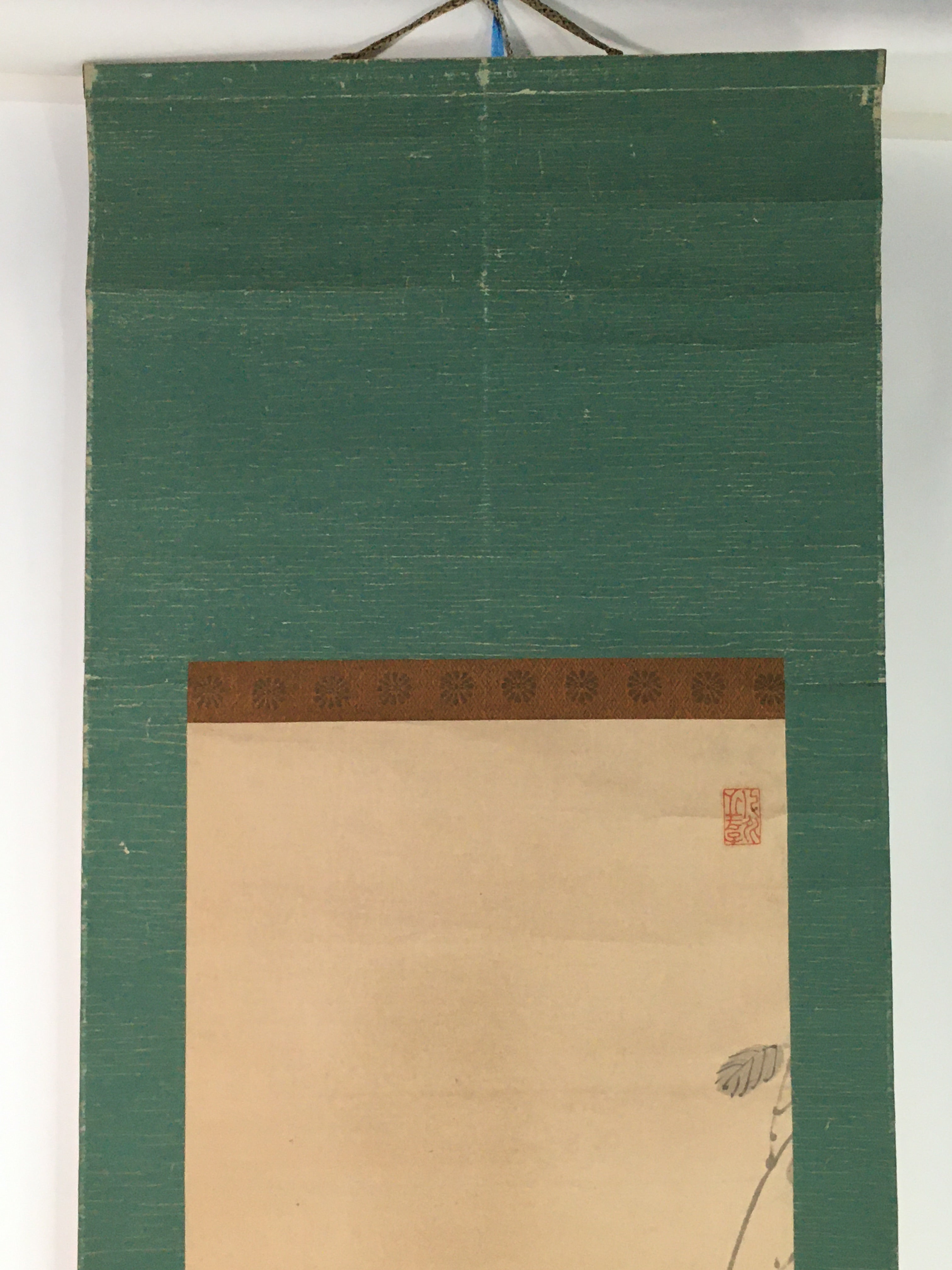 Japanese Hanging Scroll Vtg Kakejiku Kakemono Calligraphy Autumn Bird SC744