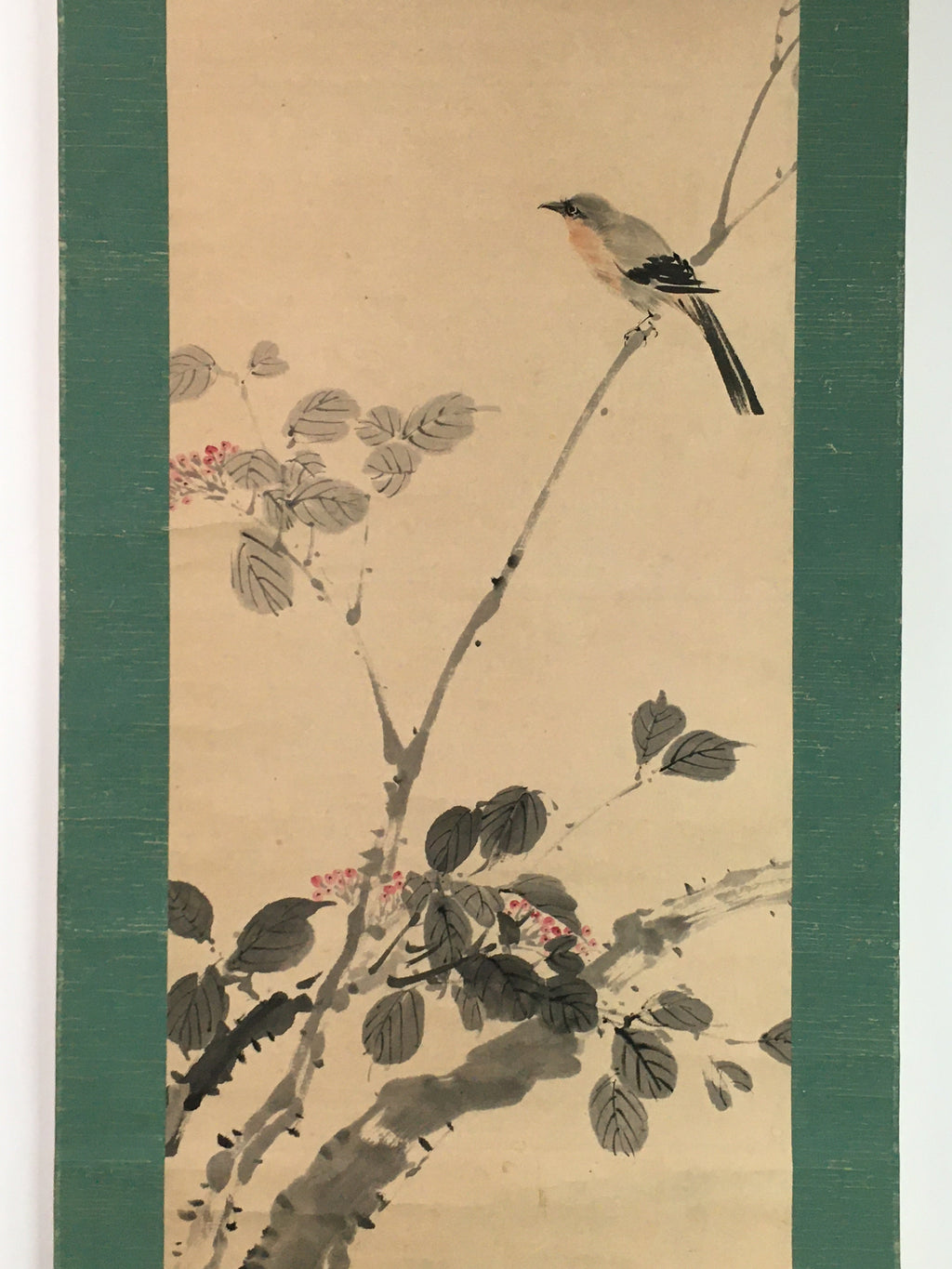 Japanese Hanging Scroll Vtg Kakejiku Kakemono Calligraphy Autumn Bird SC744