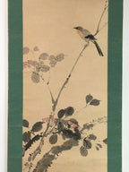 Japanese Hanging Scroll Vtg Kakejiku Kakemono Calligraphy Autumn Bird SC744