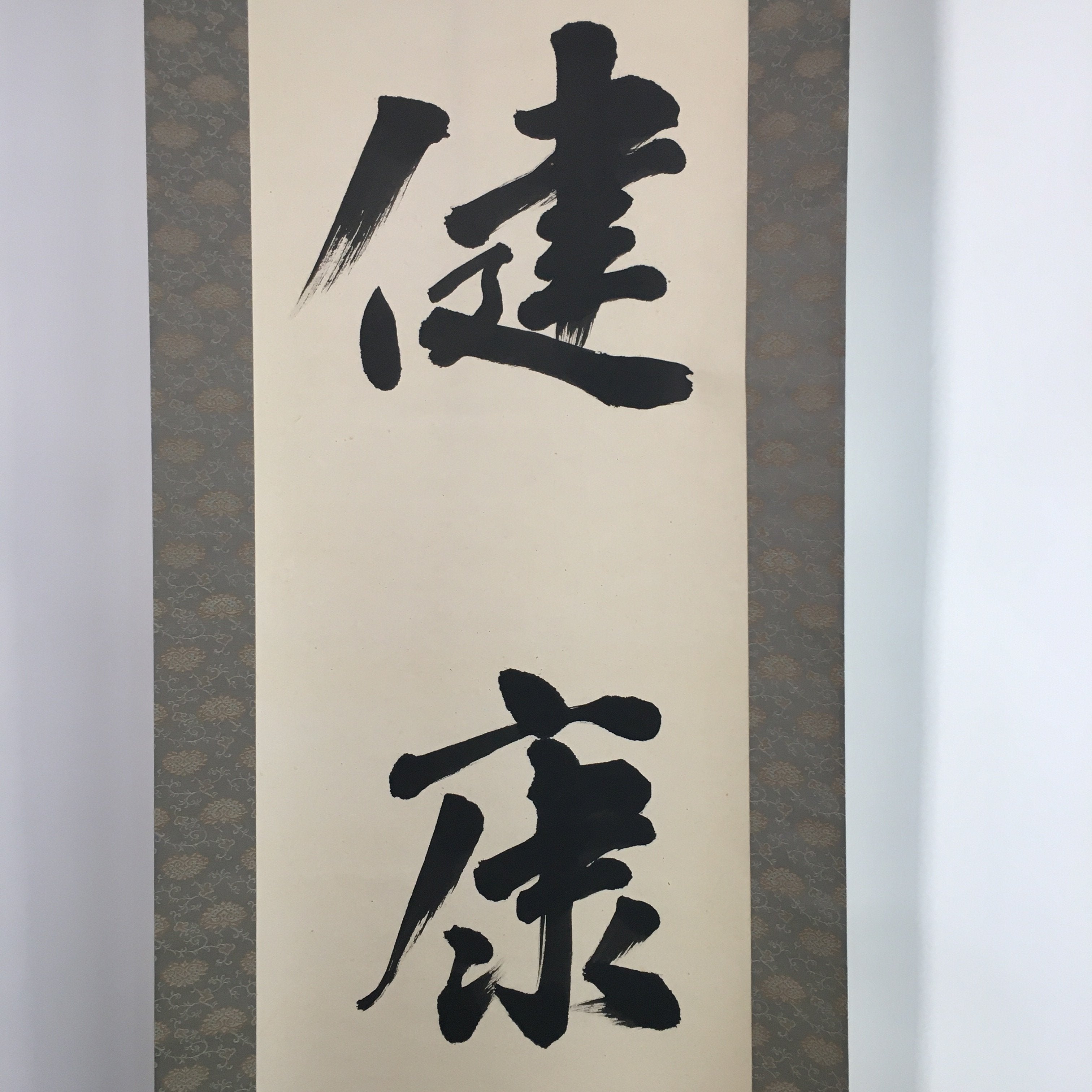 Japanese Hanging Scroll Vtg Kakejiku Kakemono Calligraphy Health Kanji SC658