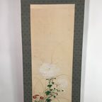Japanese Hanging Scroll Vtg Kakejiku Kakemono Chrysanthemum Bird SC660