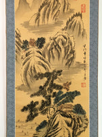 Japanese Hanging Scroll Vtg Kakejiku Kakemono Cliff House Pine Tree SC741