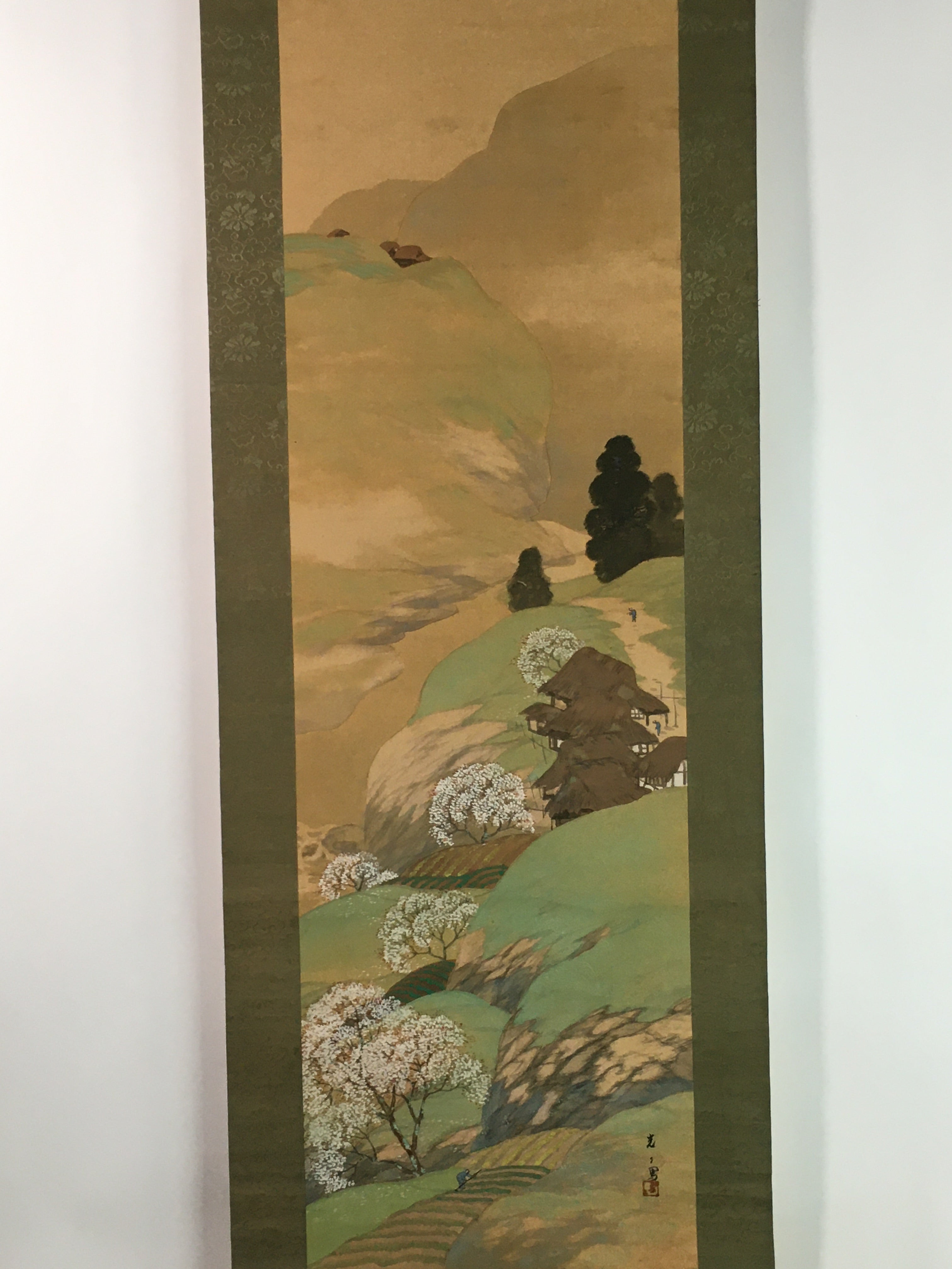 Japanese Hanging Scroll Vtg Kakejiku Kakemono Countryside Scenery SC757