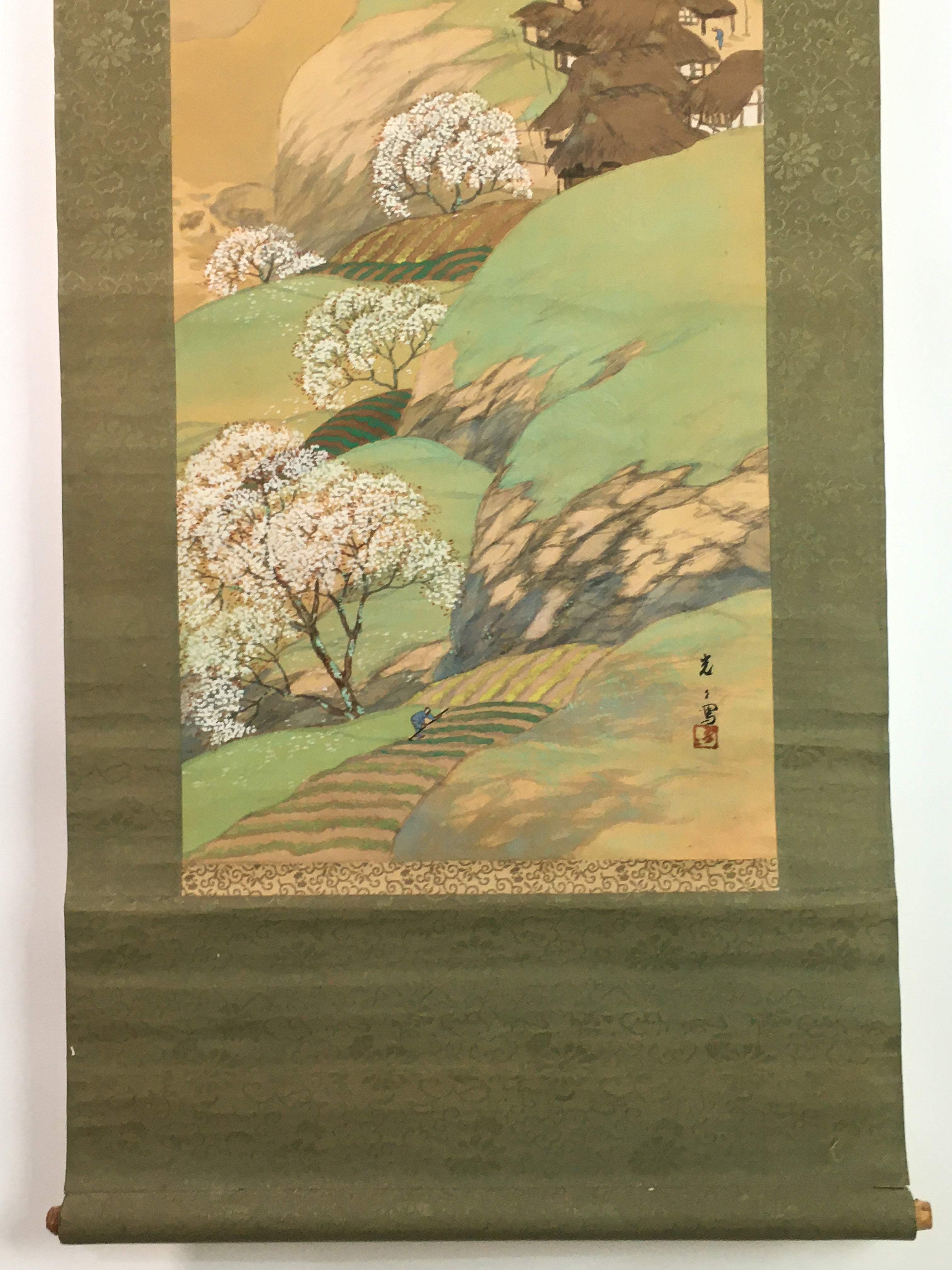 Japanese Hanging Scroll Vtg Kakejiku Kakemono Countryside Scenery SC757
