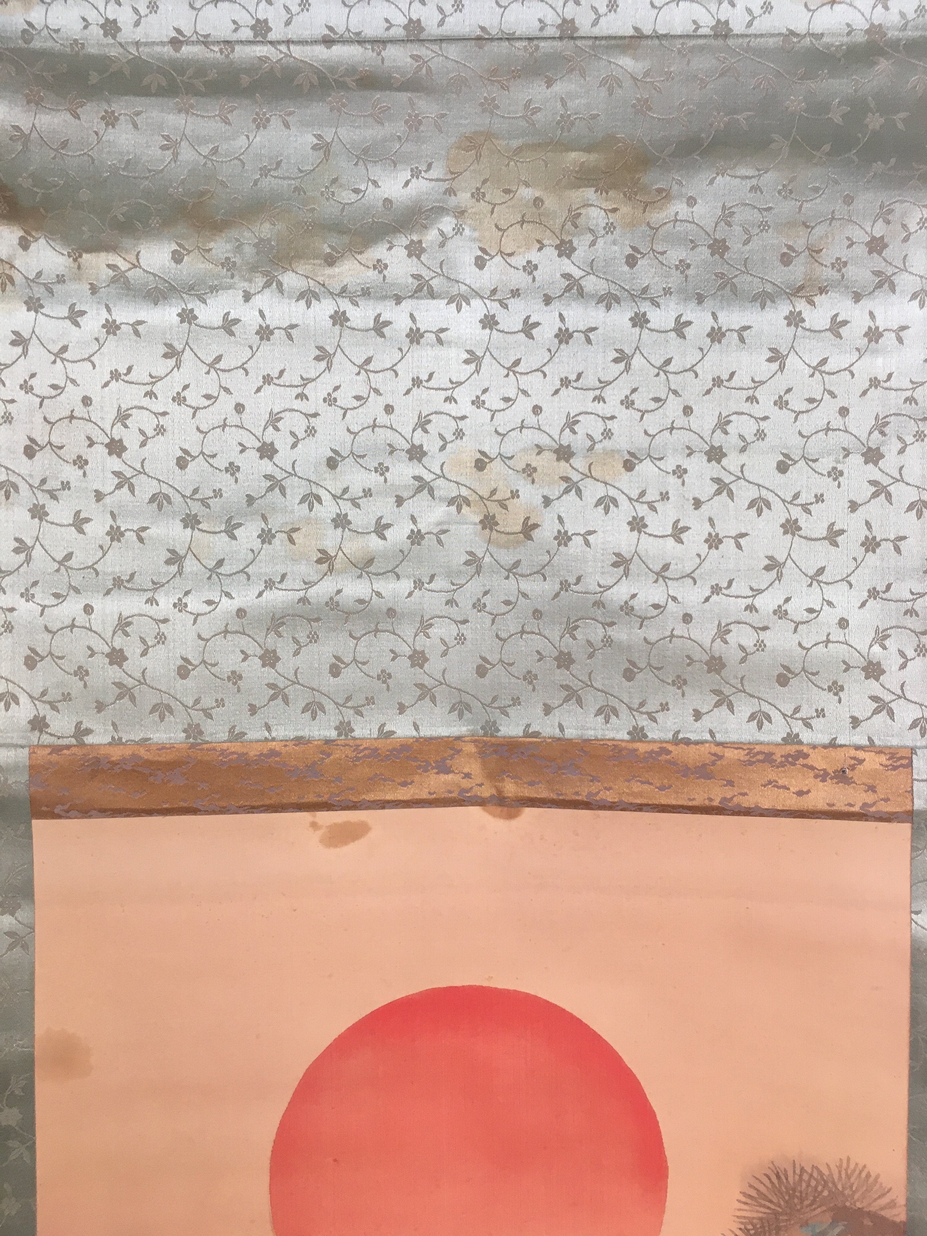 Japanese Hanging Scroll Vtg Kakejiku Kakemono Cranes Sunrise Pine Tree SC688