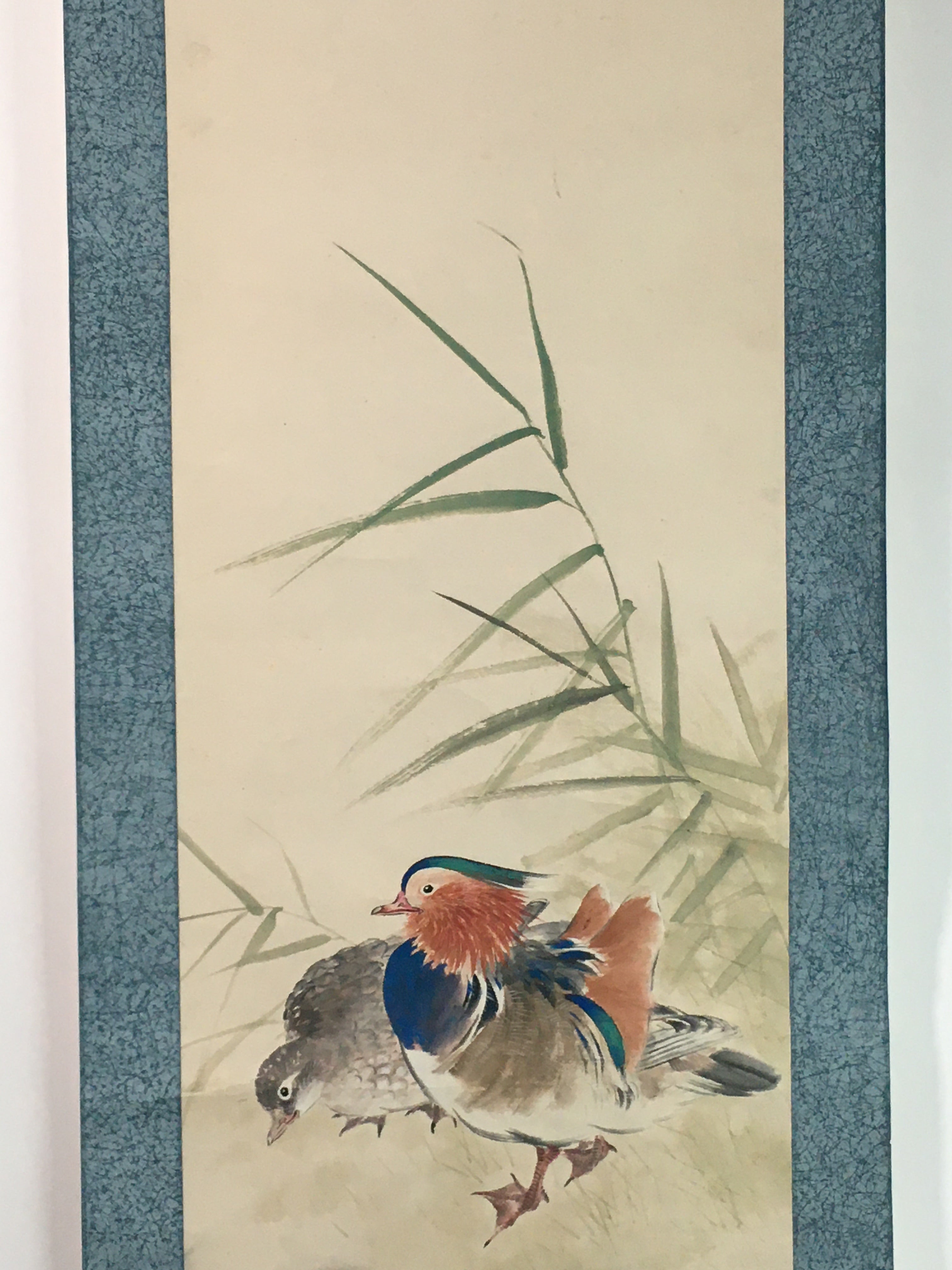 Japanese Hanging Scroll Vtg Kakejiku Kakemono Duck Chick Pond SC745
