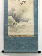Japanese Hanging Scroll Vtg Kakejiku Kakemono Duck Chick Pond SC745