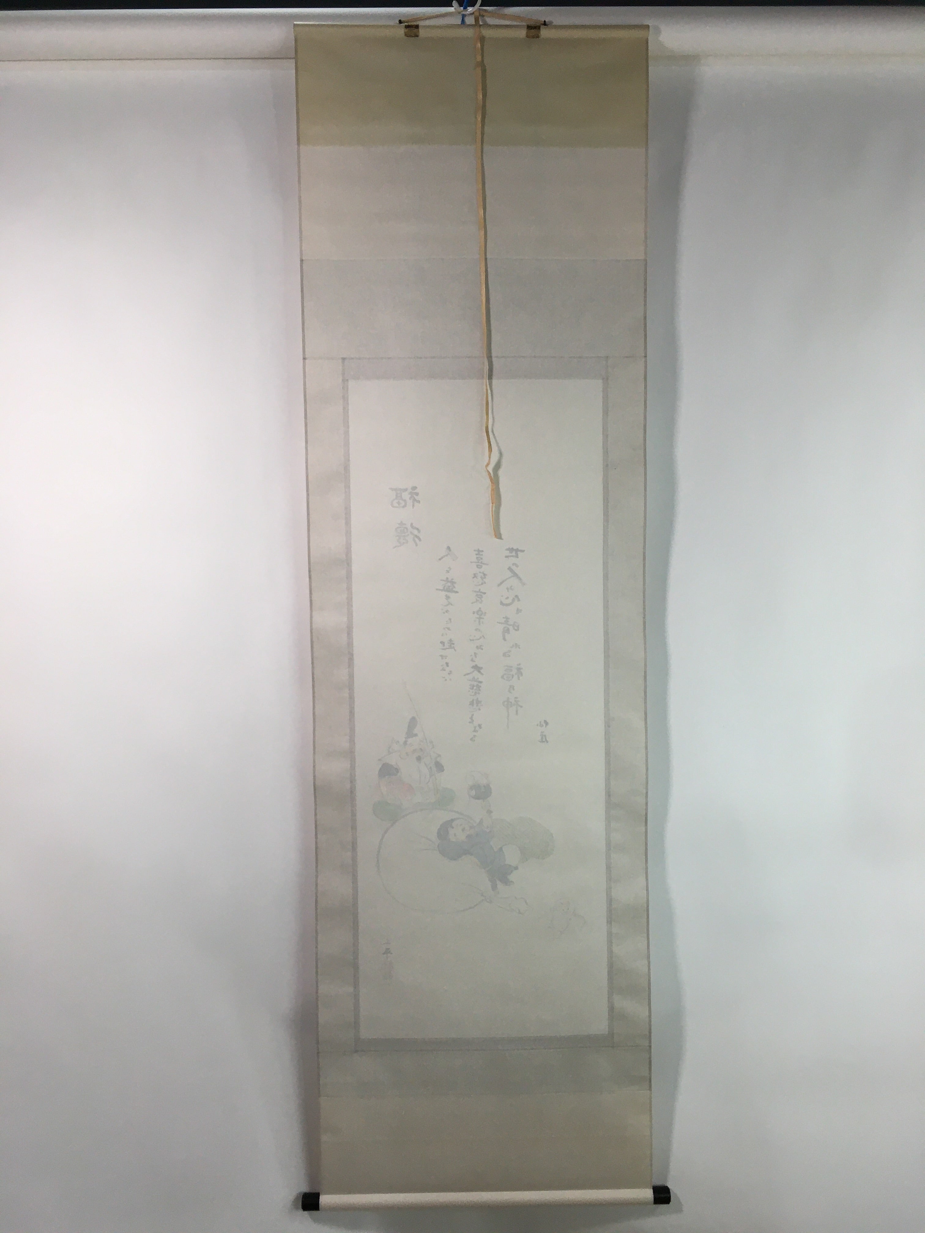 Japanese Hanging Scroll Vtg Kakejiku Kakemono Ebisu Daikokuten Gods SC739