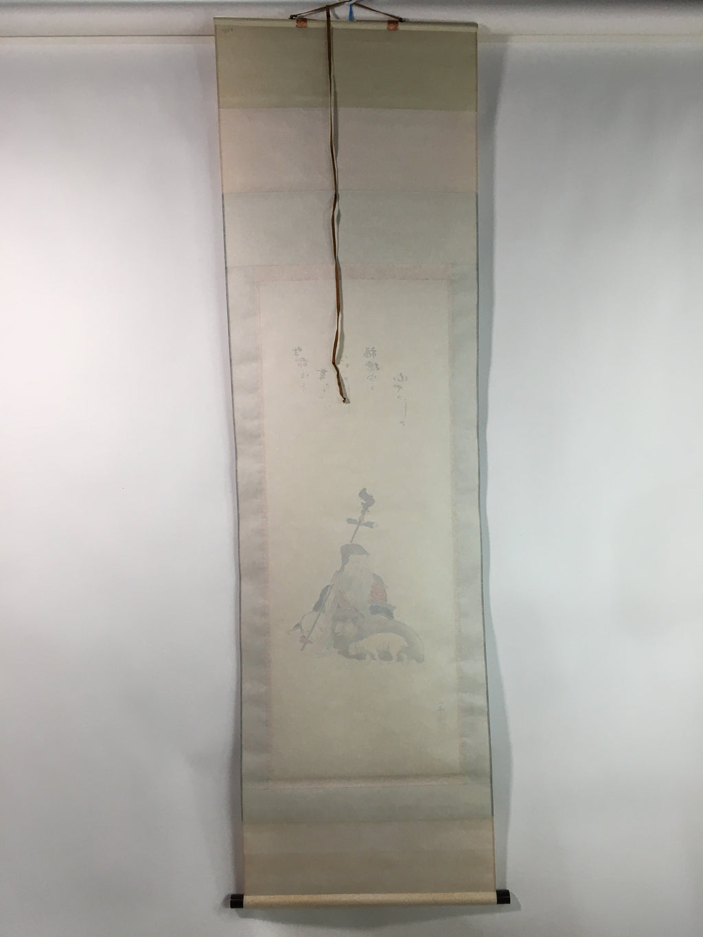 Japanese Hanging Scroll Vtg Kakejiku Kakemono God Jurojin Sheep SC738