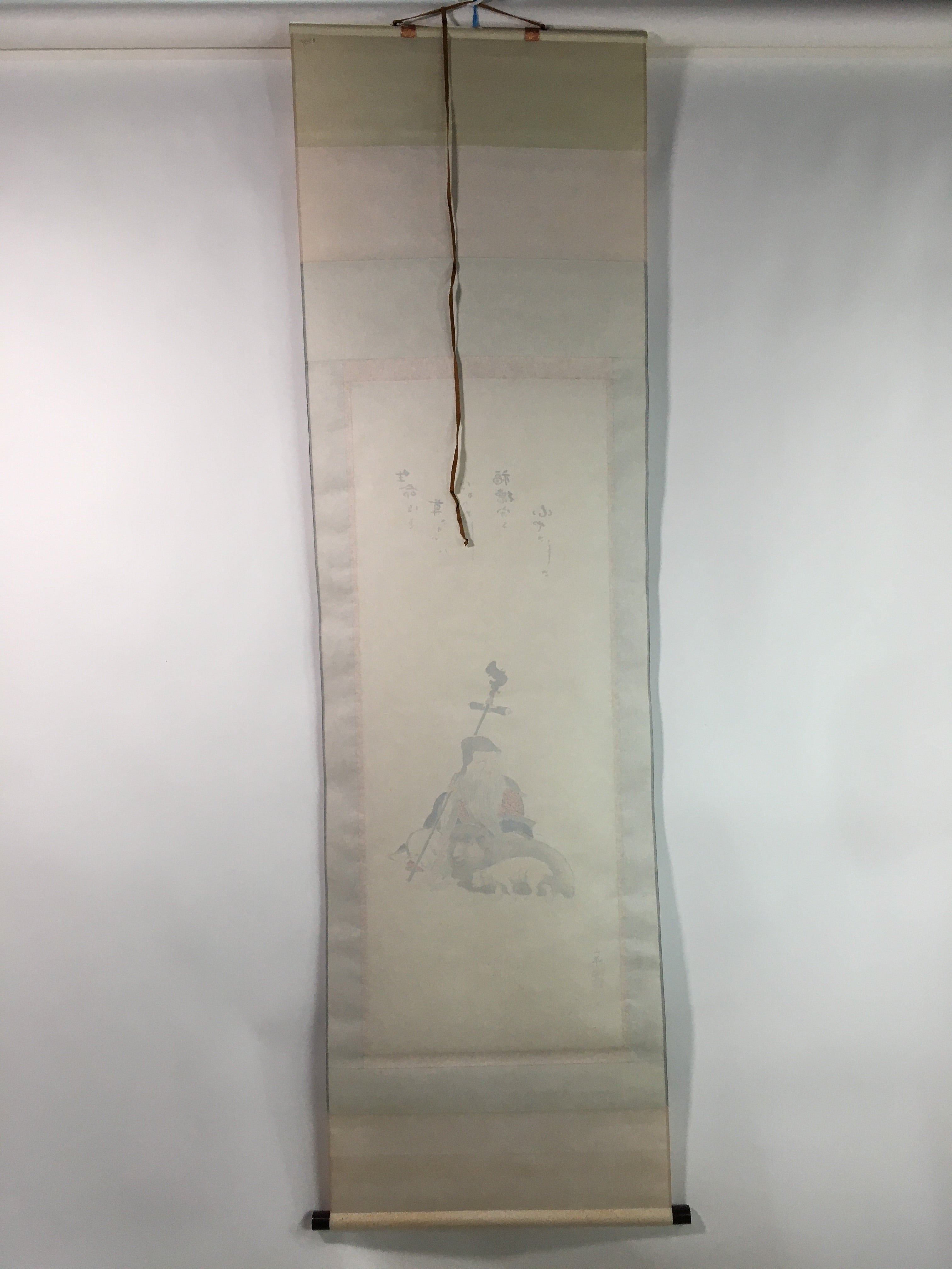 Japanese Hanging Scroll Vtg Kakejiku Kakemono God Jurojin Sheep SC738