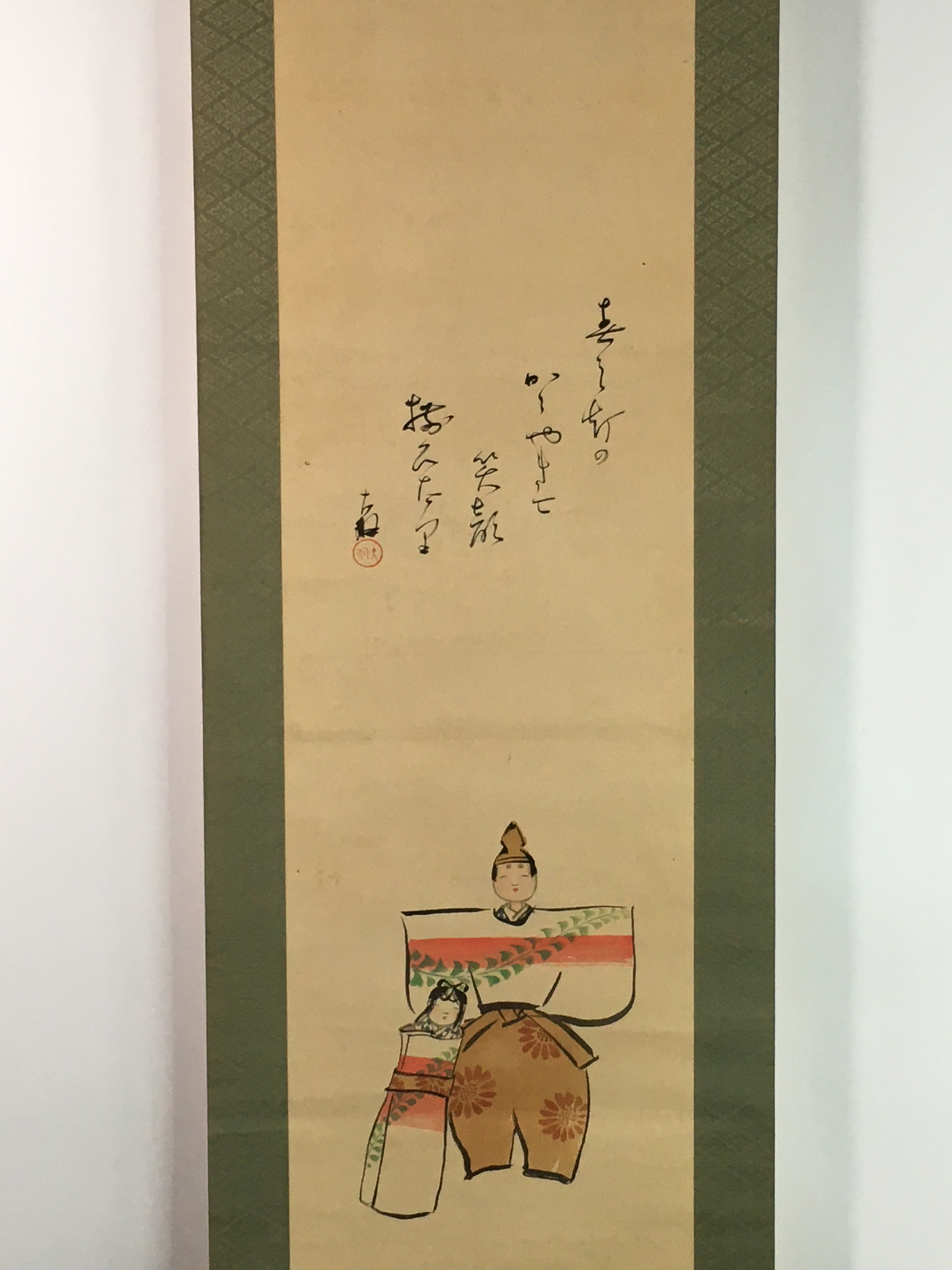 Japanese Hanging Scroll Vtg Kakejiku Kakemono Hinamatsuri Hina Doll SC758