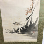 Japanese Hanging Scroll Vtg Kakejiku Kakemono Ink Painting Boat River SC615