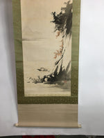 Japanese Hanging Scroll Vtg Kakejiku Kakemono Ink Painting Boat River SC615