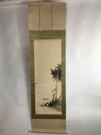 Japanese Hanging Scroll Vtg Kakejiku Kakemono Ink Painting Boat River SC615