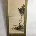 Japanese Hanging Scroll Vtg Kakejiku Kakemono Ink Painting Boat River SC615