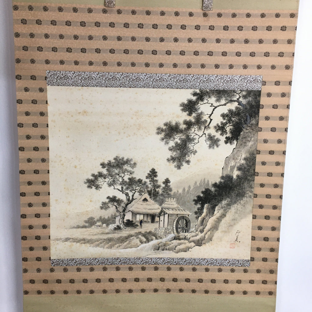 Japanese Hanging Scroll Vtg Kakejiku Kakemono Ink Painting Country House SC612